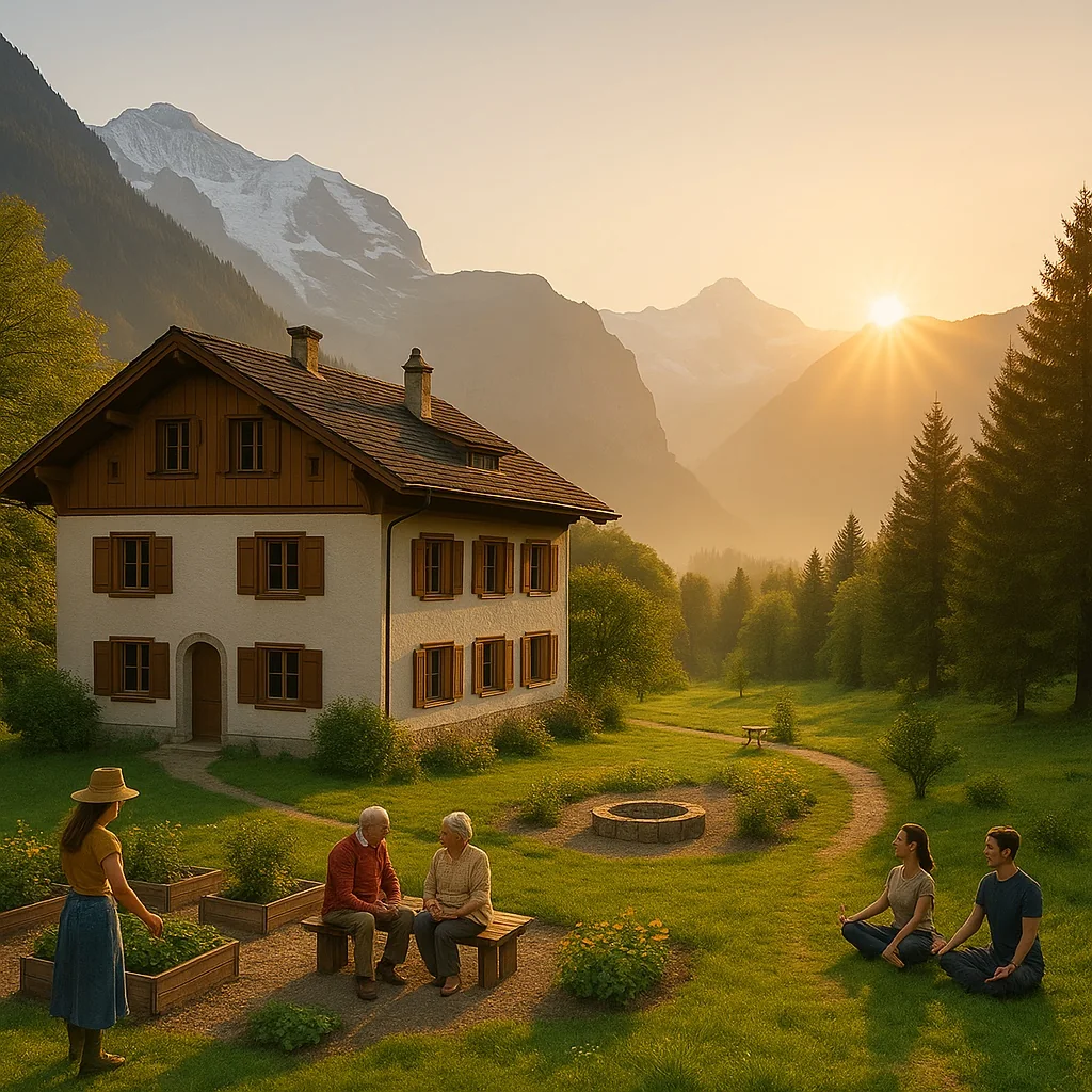 Menschen verbringen gemeinsam Zeit vor der künftigen Residenz