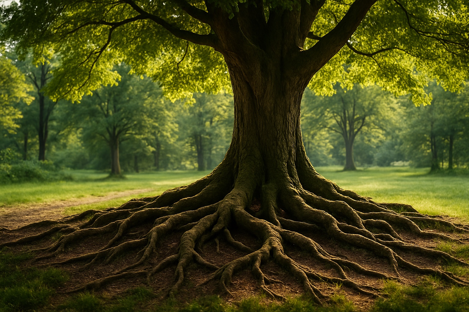 Baum mit sichtbaren Wurzeln
